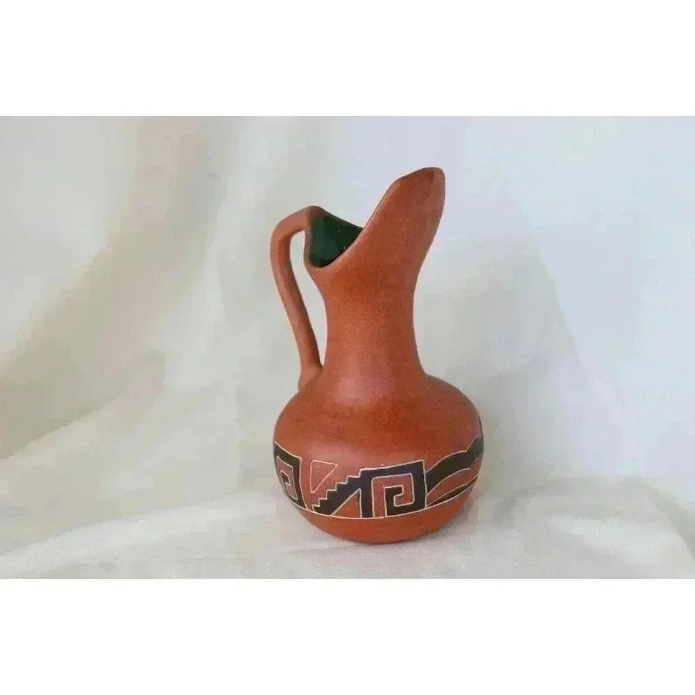 Water Pitcher Hecho A Mano Teotihuacan Mexico pitcher floral vase‎ Aztec